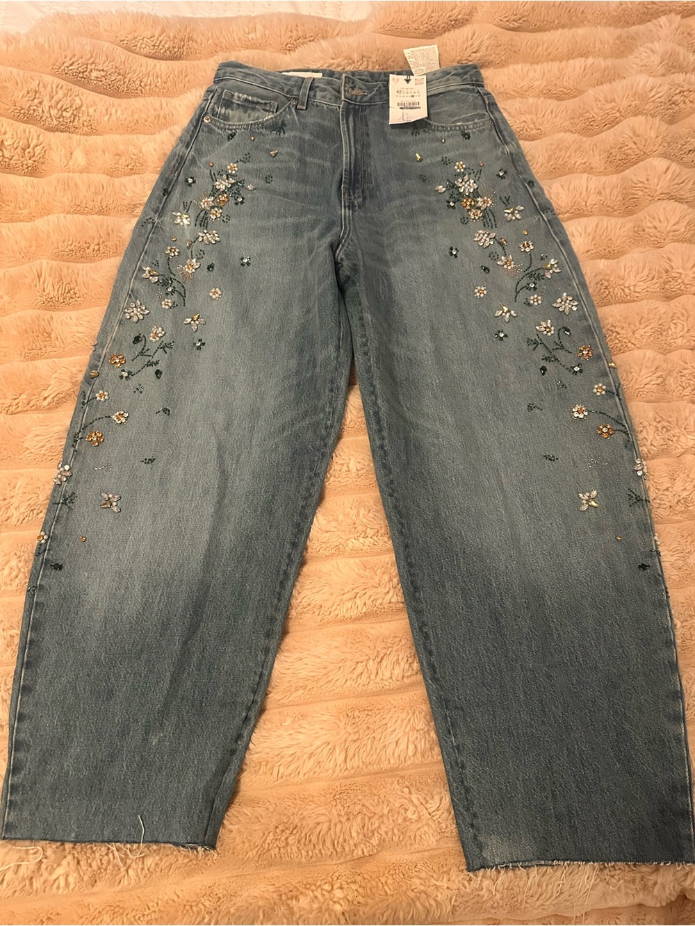 Zara Light Blue Embroidered Boyfriend Jeans